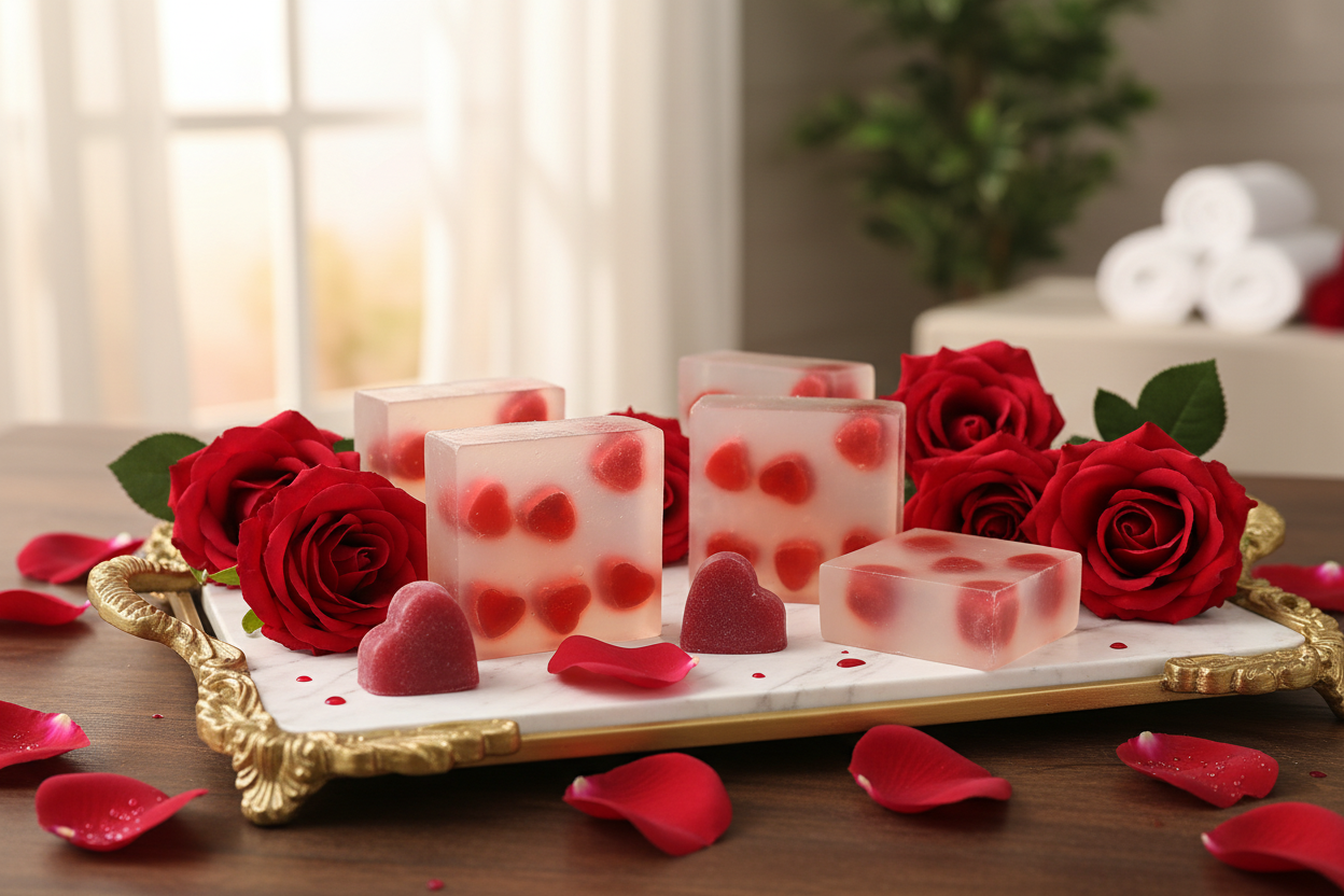 Herbal Heart Soaps – Tray with Roses & Soap Hearts
